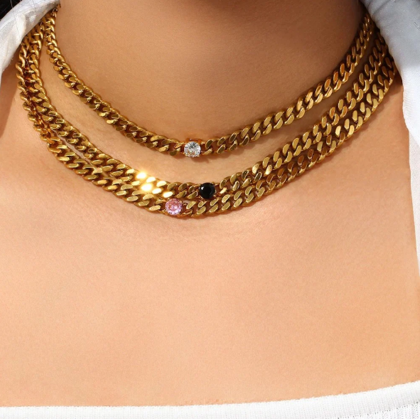 Bold Cuban Chain Necklace with Crystal Accent