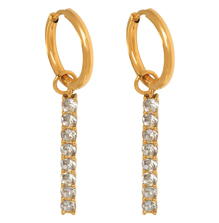18K Gold Plated Crystal Drop Hoop Earrings
