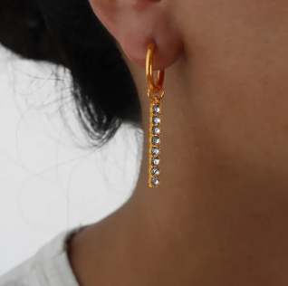 18K Gold Plated Crystal Drop Hoop Earrings