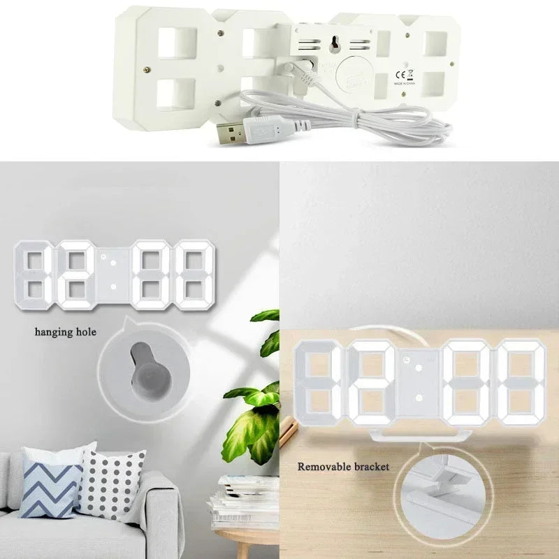 3D LED Digital Alarm Clock - Modern Time & Temperature Display