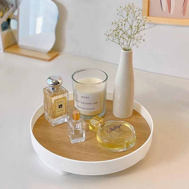 Nordic Wood Round Storage Tray - Elegant Organization
