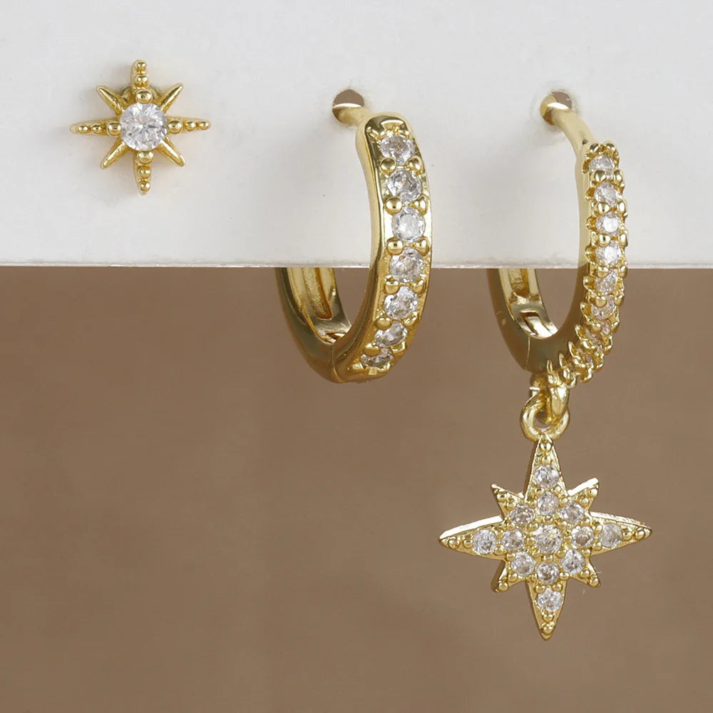 Star Drop Earrings Set - 18K Gold Plated Elegance