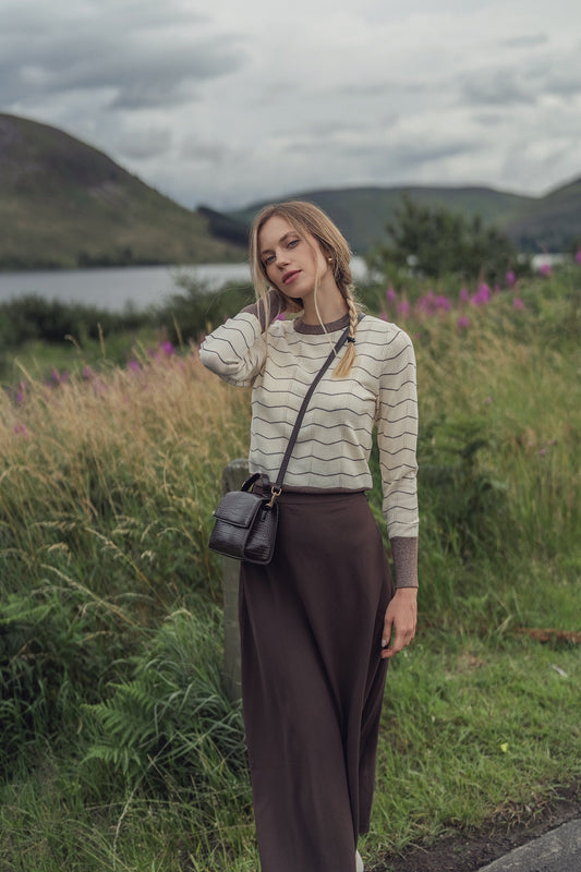 Lurex Striped Sweater-Cream/Brown