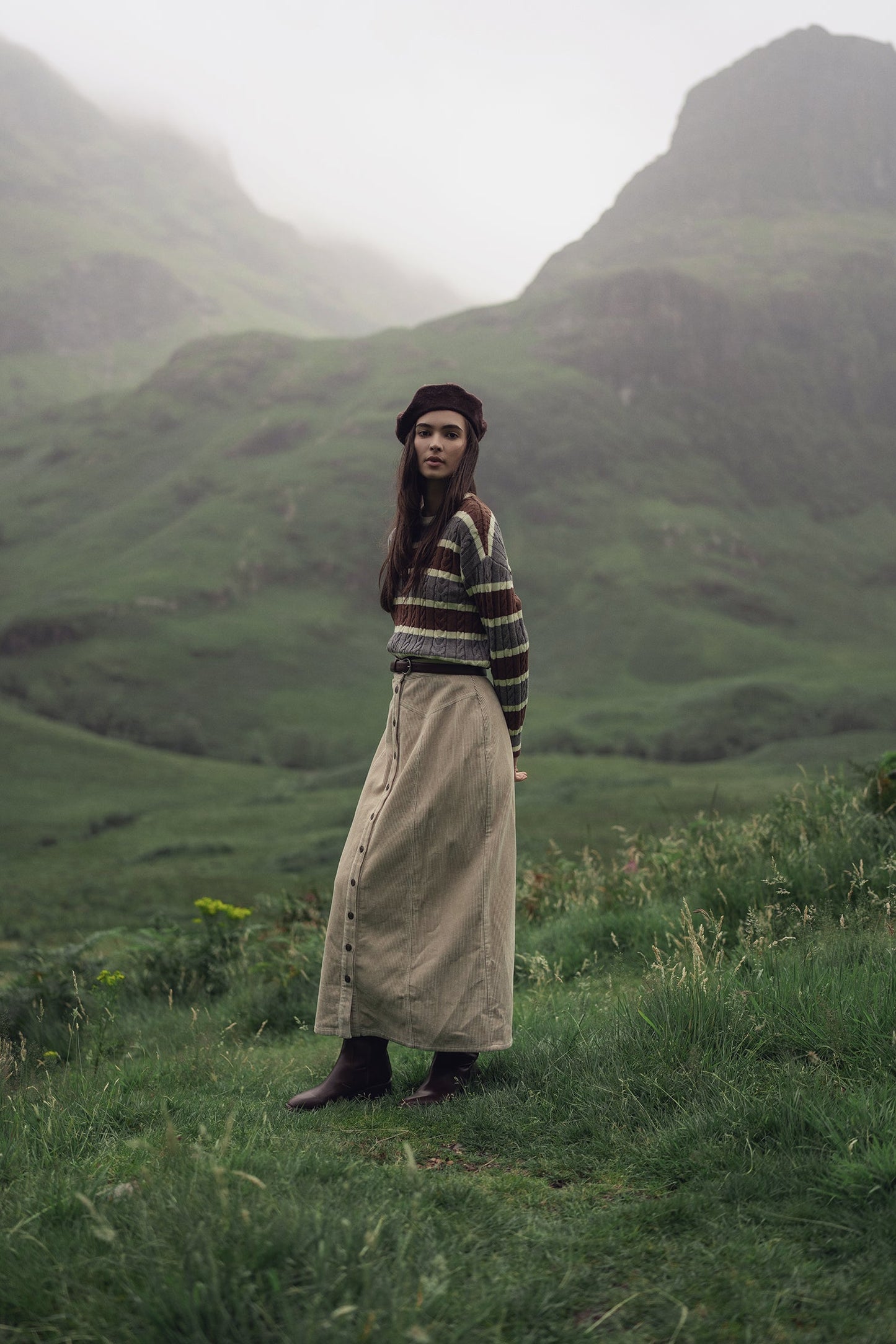 Button Down A-Line Corduroy Skirt-Warm Vanilla
