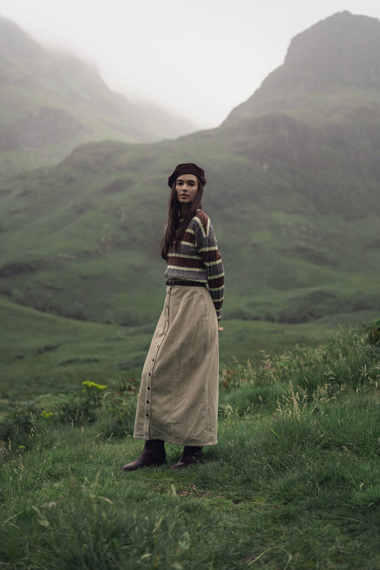 Button Down A-Line Corduroy Skirt-Warm Vanilla