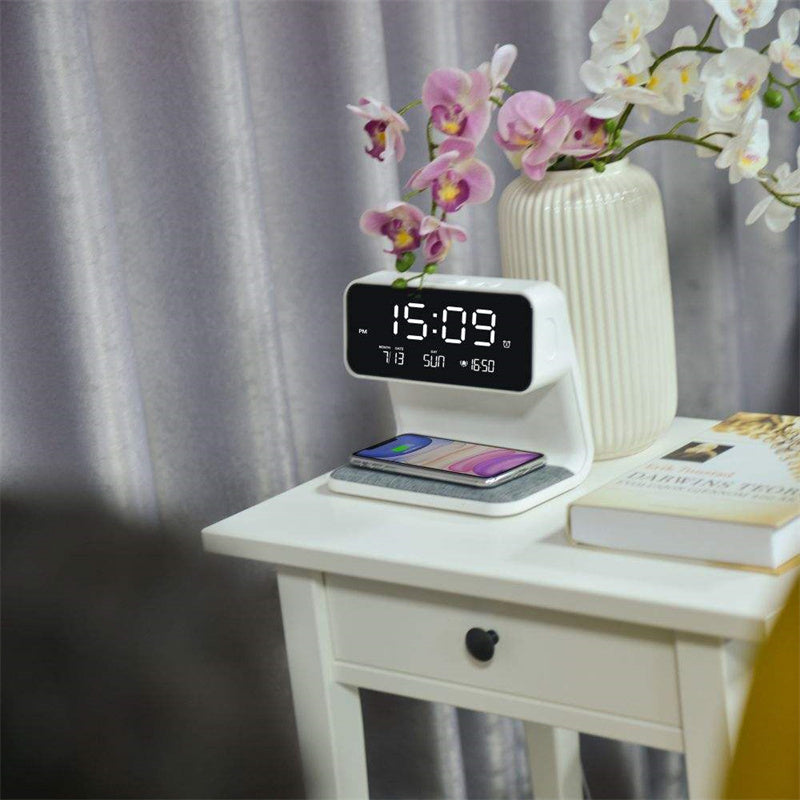 3-in-1 Bedside Lamp with Wireless Charging & Alarm Clock
