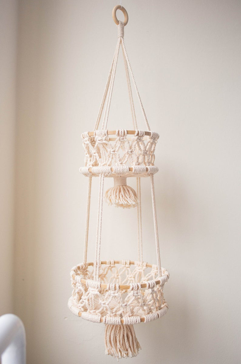 Hand-Woven Cotton Rope Hanging Basket - Stylish Storage