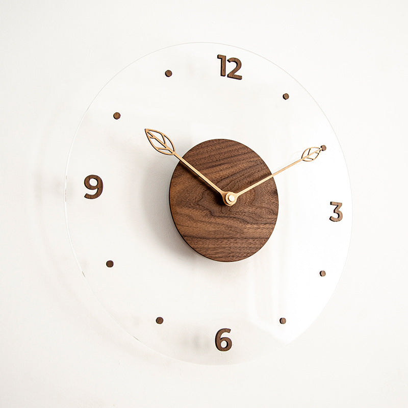 Solid Wood Acrylic Glass Home Living Room Wall Clock Decoration