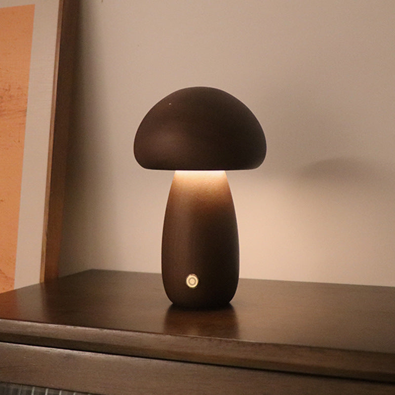 Wooden Mushroom Night Light - Touch Control & Warm Glow