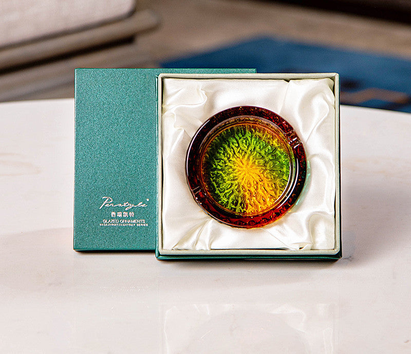 Colorful Round Glass Ashtray - Elegant Home Decor