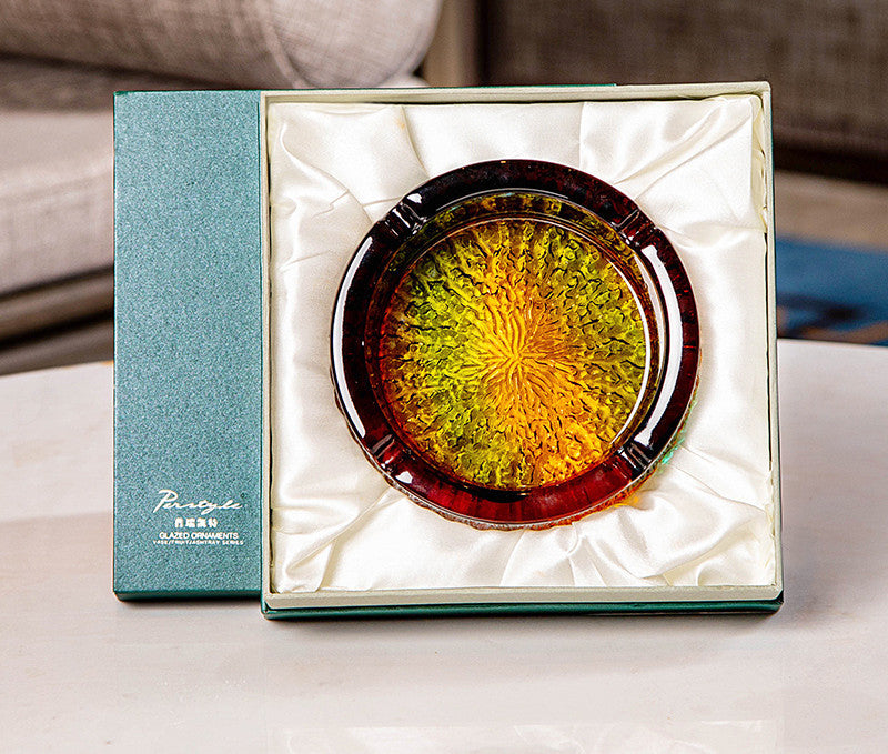 Colorful Round Glass Ashtray - Elegant Home Decor