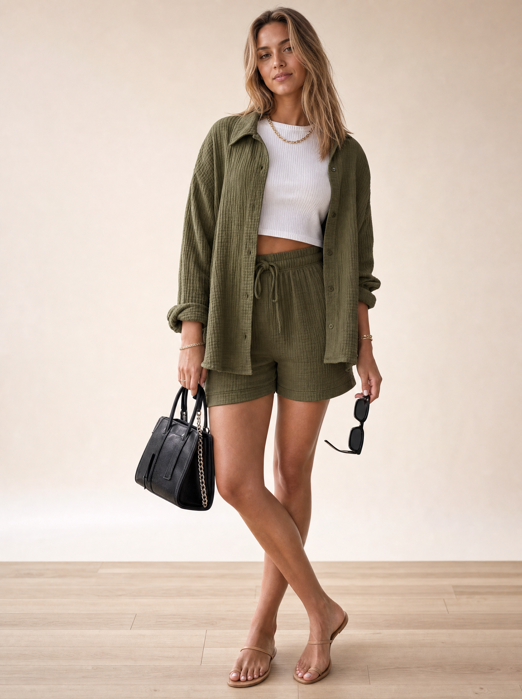 lux-ai-storewide-batch001-20260520 | model-wearing | button-up-shirt-and-shorts-set-1 | Button Up Shirt and Shorts Set