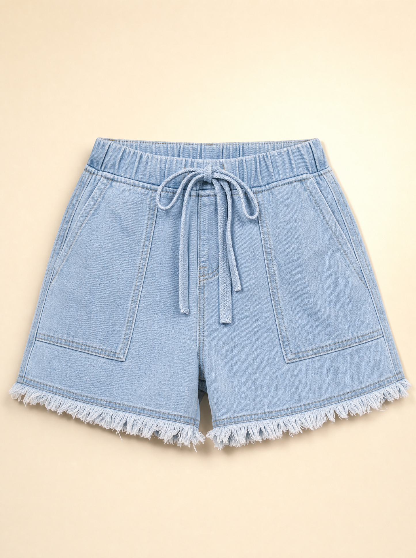 lux-ai-storewide-batch001-20260520 | product-only | drawstring-raw-hem-denim-shorts | Drawstring Raw Hem Denim Shorts