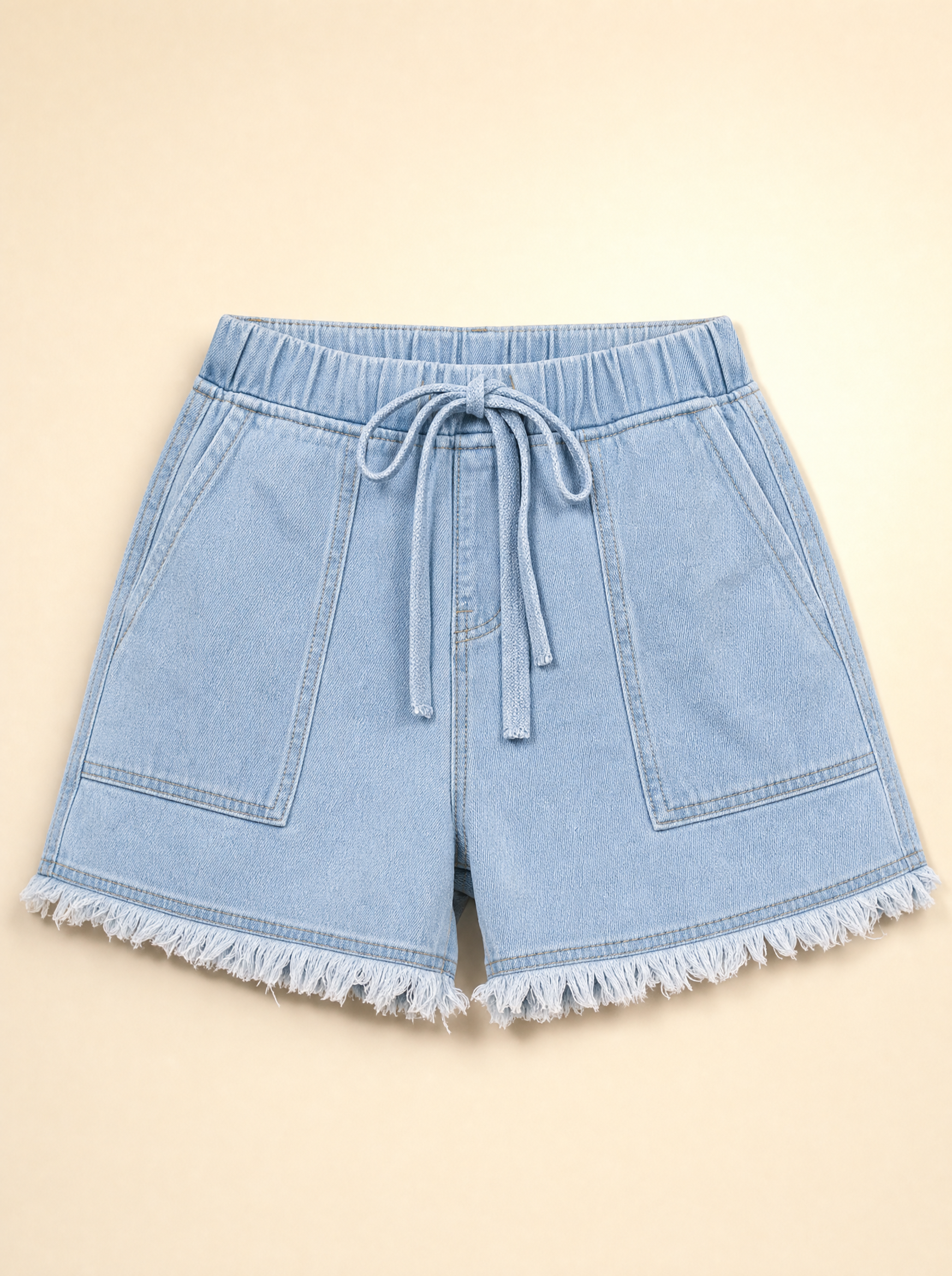 lux-ai-storewide-batch001-20260520 | product-only | drawstring-raw-hem-denim-shorts | Drawstring Raw Hem Denim Shorts