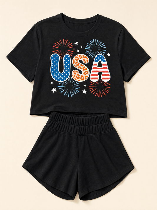 lux-ai-daily-20260521 product-only | USA Graphic T-Shirt and Shorts Set