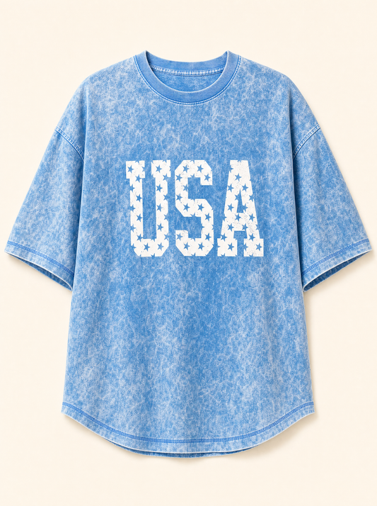 lux-ai-daily-20260522 product-only | USA Star Print Acid Wash T-Shirt