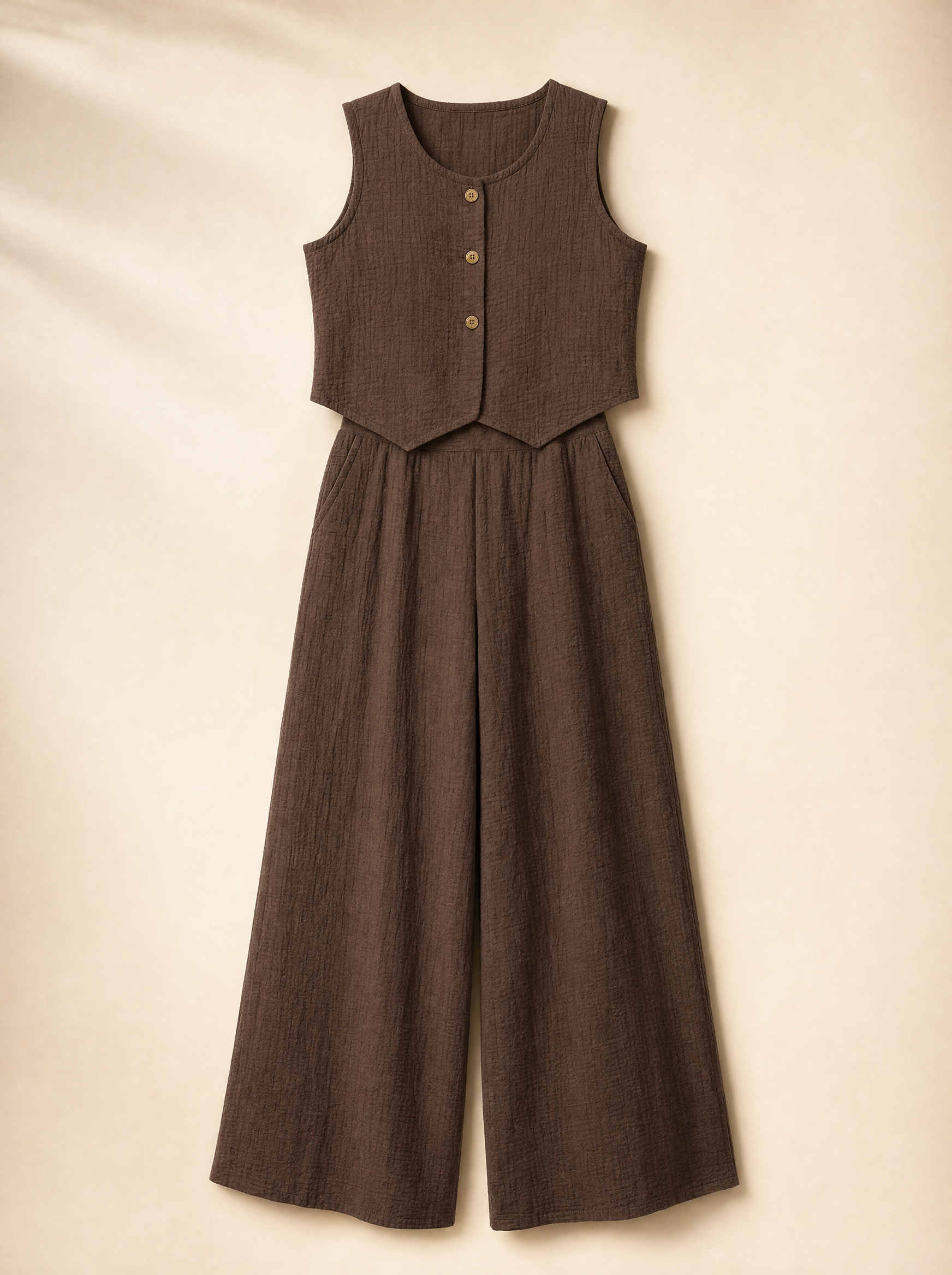 lux-ai-daily-20260524-02 | product-only | button-down-vest-wide-leg-pants-set | Button-Down Vest & Wide Leg Pants Set