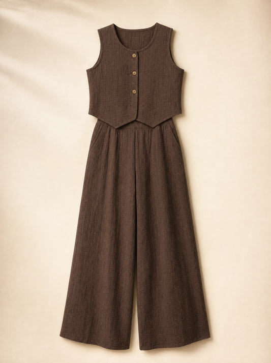 lux-ai-daily-20260524-02 | product-only | button-down-vest-wide-leg-pants-set | Button-Down Vest & Wide Leg Pants Set