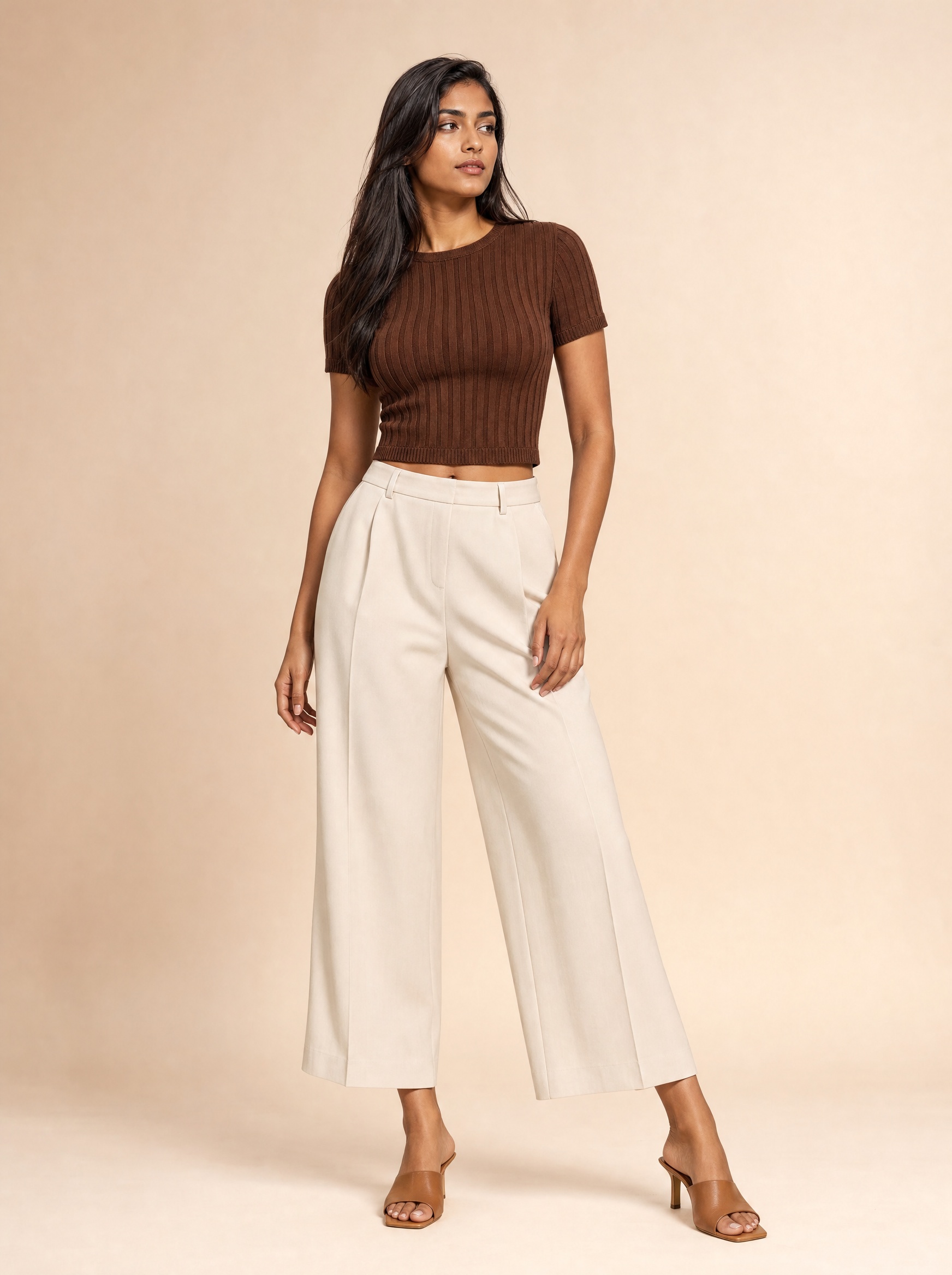 lux-ai-daily-20260531-01 | model-wearing | basic-bae-full-size-ribbed-round-neck-short-sleeve-t-shirt | Ribbed Short Sleeve T-Shirt - Versatile Everyday Essential