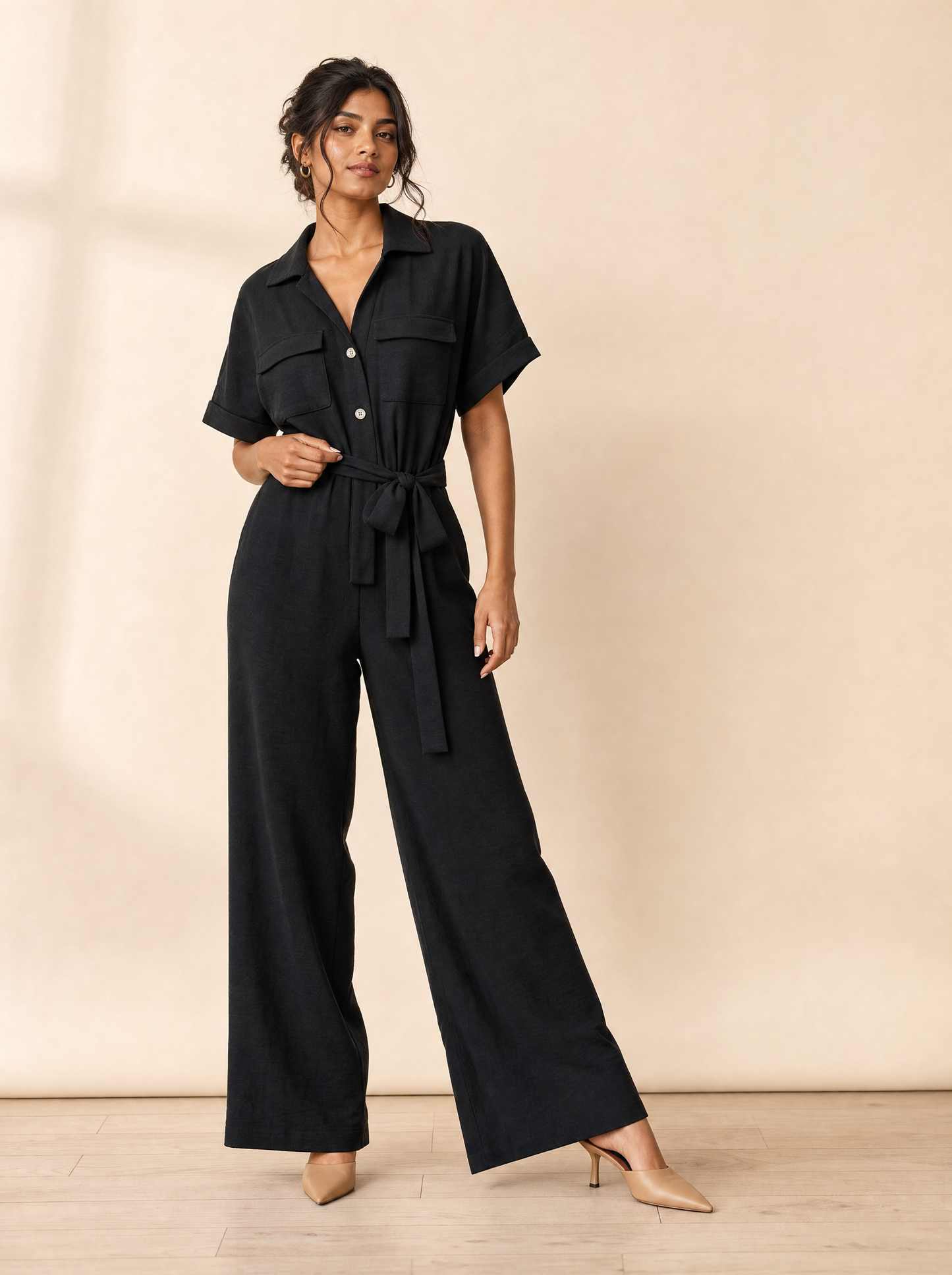 lux-ai-daily-20260601-05 | model-wearing | tie-waist-wide-leg-jumpsuit-1 | Tie Waist Wide Leg Jumpsuit