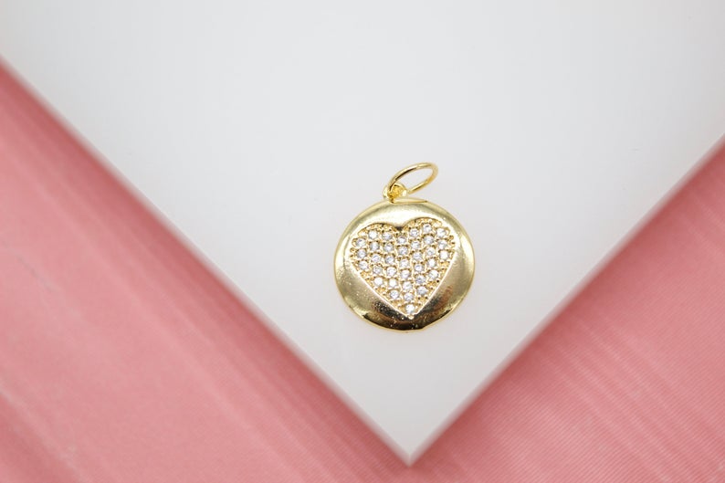 18K Gold Filled Heart Pendant Love Charm With CZ Stones