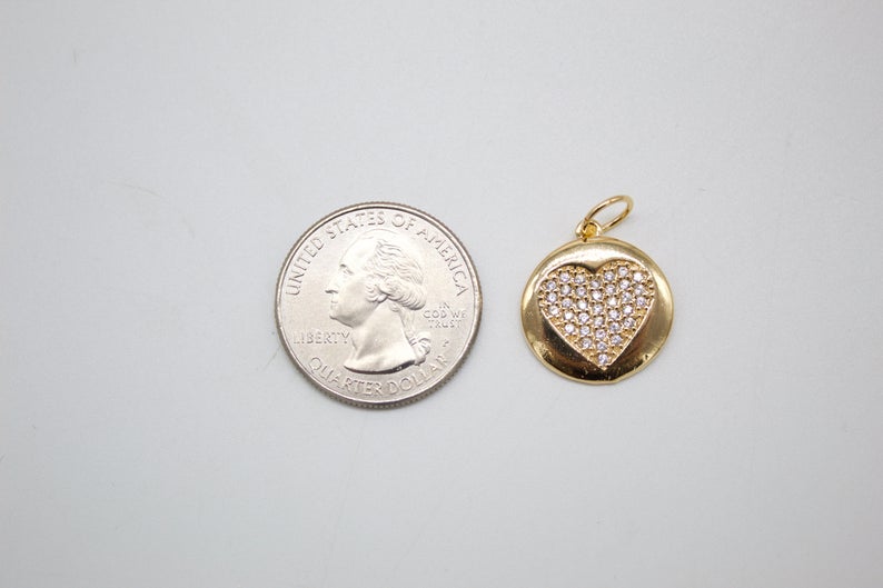 18K Gold Filled Heart Pendant Love Charm With CZ Stones