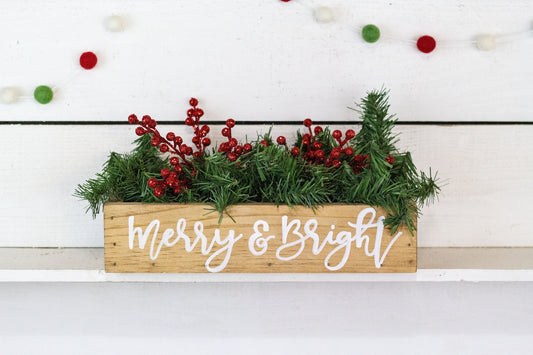 Merry + Bright Christmas Centerpiece, Wood Box-0