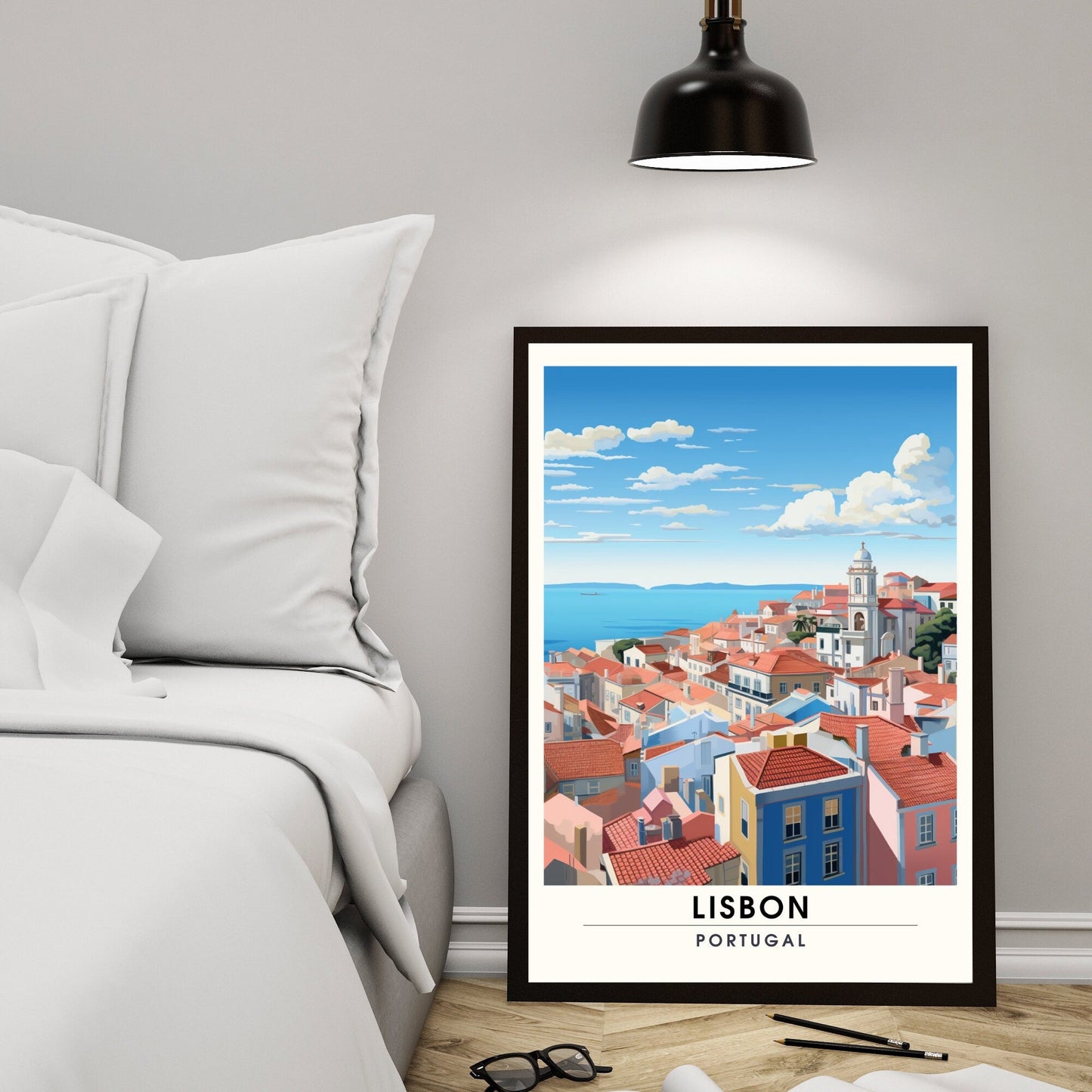 Impression Lisbonne, Portugal, Poster de voyage Lisbonne,  Lisbonne vue de ciel-0