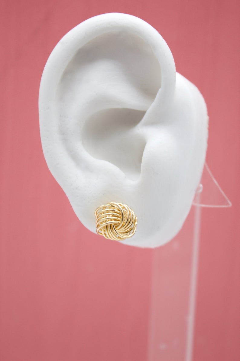 18K Gold Filled Golden Wire Knot Stud Earrings (J180)