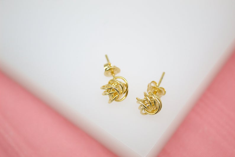 18K Gold Filled Golden Wire Knot Stud Earrings (J180)