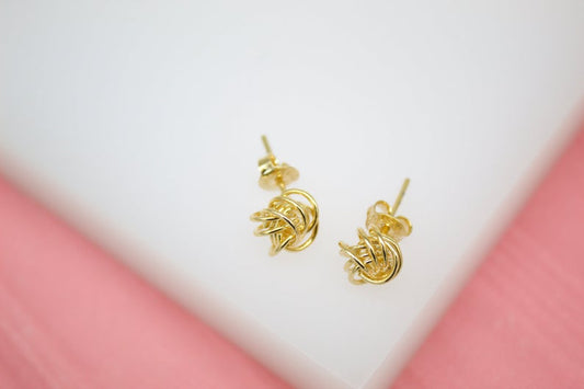 18K Gold Filled Golden Wire Knot Stud Earrings (J180)